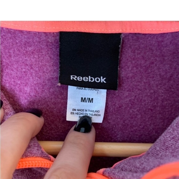 Reebok Purple Orange Pullover Quarter Zip Kangaroo Pocket Contrast Sweatshirt M - Picture 5 of 11